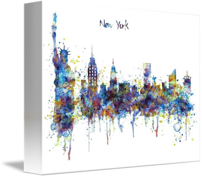 "new York Skyline Watercolor" By Marian Voicu, - New York City (650x570), Png Download