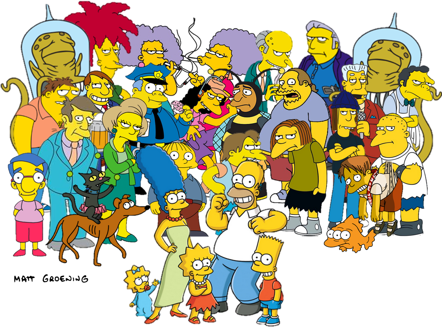 Simpsons Characters (1500x1078), Png Download