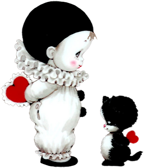 Cute Mime And Cute Kitten With Hearts Png Picture (500x584), Png Download