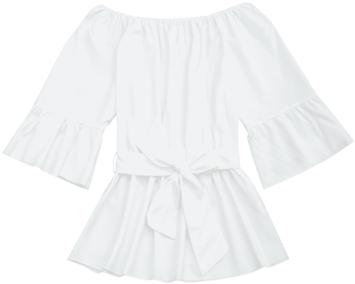 White Flare Sleeve Belted Blouse - A-line (361x480), Png Download