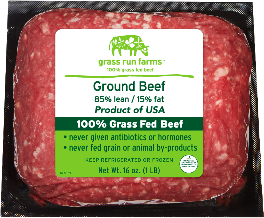 Grass Fed Ground Beef 85 2 Labeled - Grass Run Farms 85% Beef Patties, 1 Lb (1400x1128), Png Download