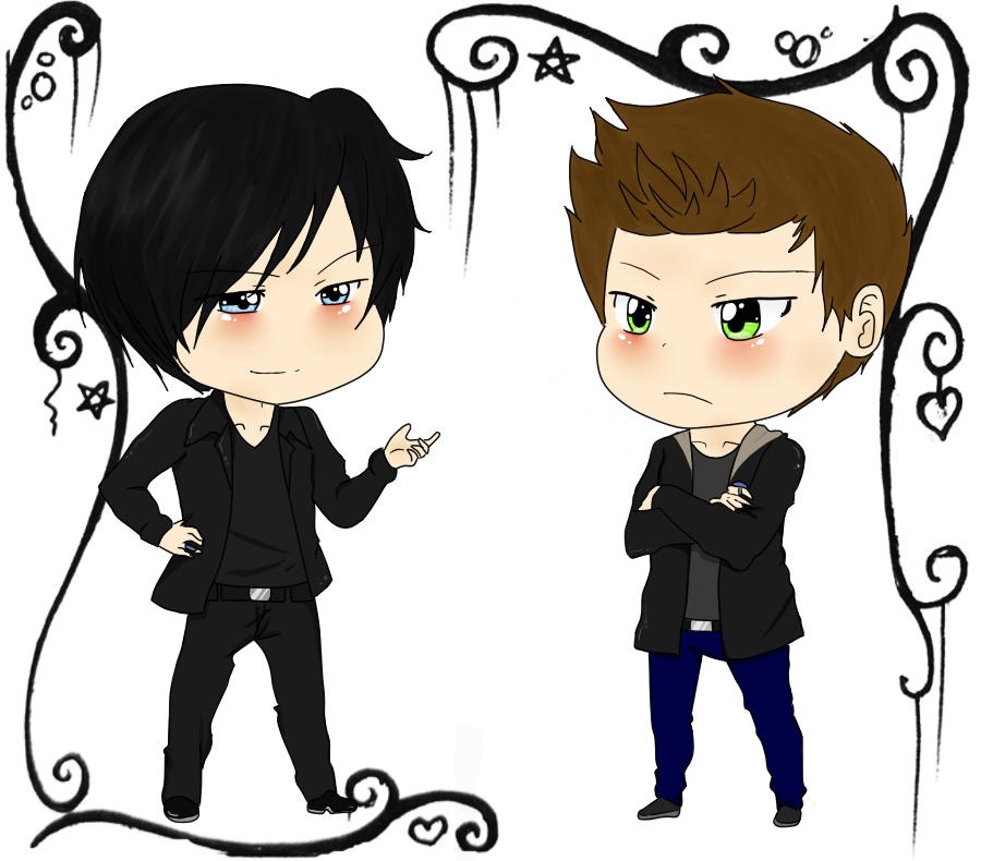 The Salvatore Brothers By Shadowdark1 - Damon And Stefan Chibi (900x790), Png Download
