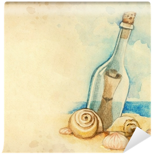 Watercolor Illustration Of Message In A Bottle Wall - Watercolor Message Bottle (400x400), Png Download
