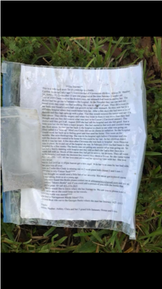 Message In A Bottle Found At Palm Coast Beach Unites - Grass (870x580), Png Download