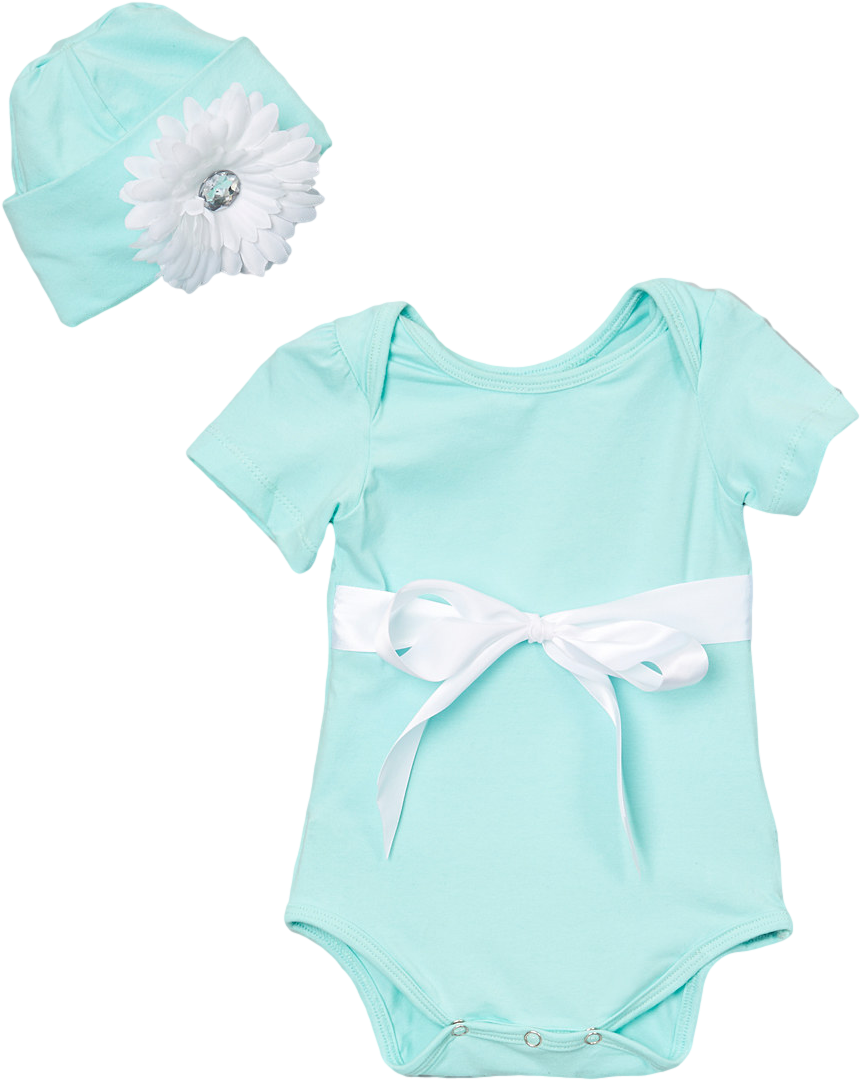 Teal & White Ribbon Onsie Bodysuit & Beanie - White Ribbon (1000x1201), Png Download