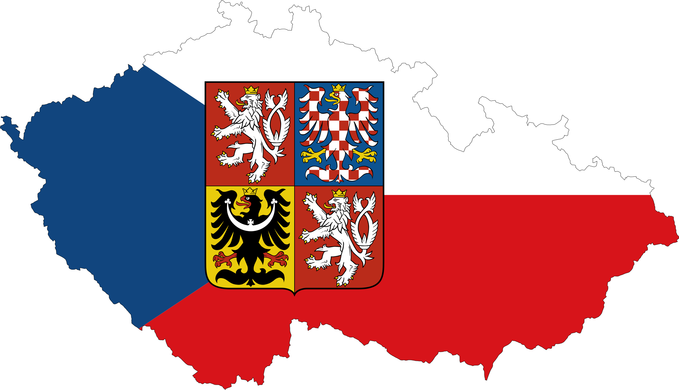 Czech Republic Map Flag With Stroke And Coat Of Arms - Czech Flag Coat Of Arms (776x445), Png Download