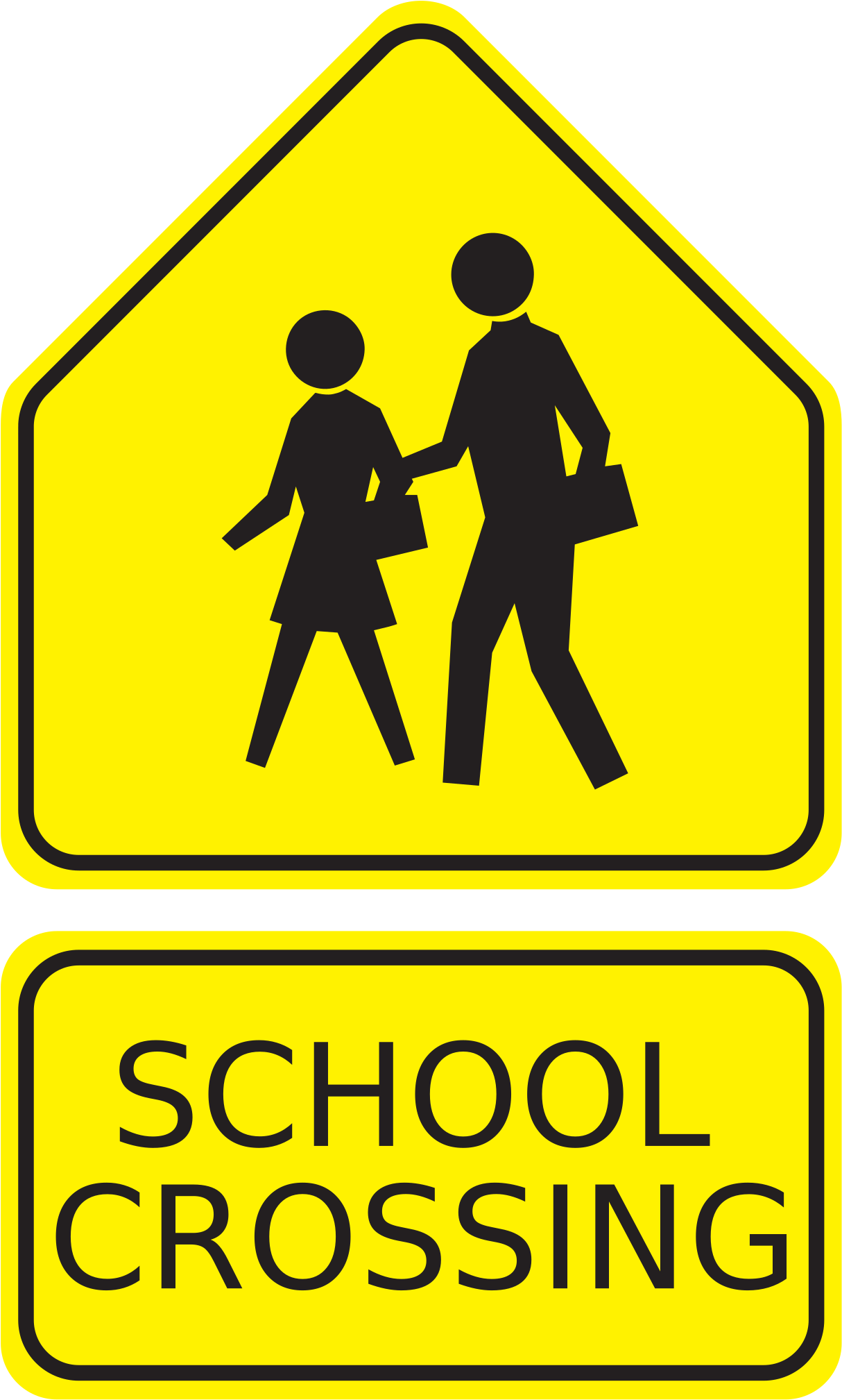 Free School Signs Clipart - School Crossing Road Sign (1855x2400), Png Download