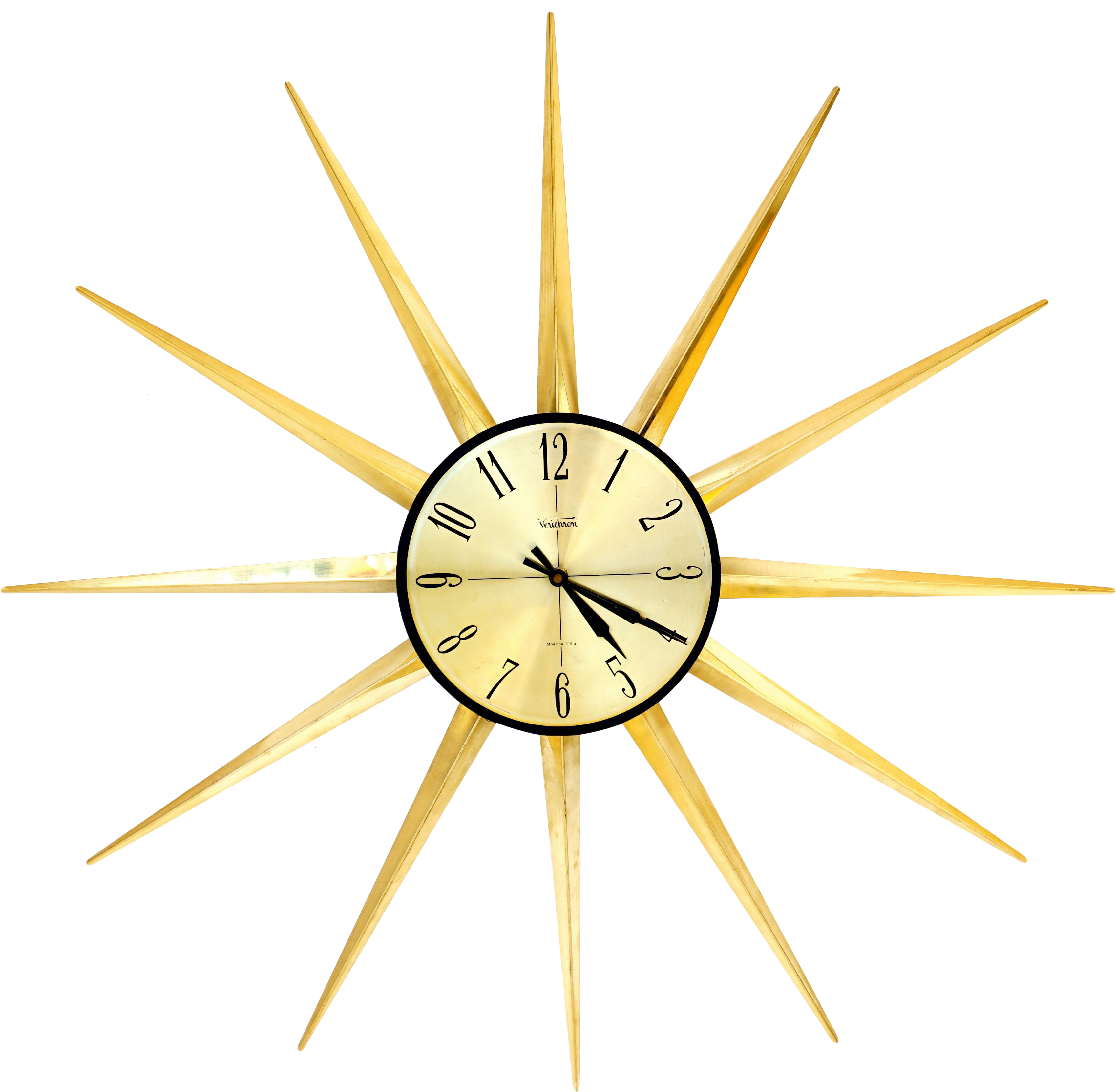 M#century Modern 31" Gold Starburst Wall Clock Space (3778x3697), Png Download