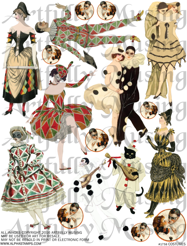 To Add More Whimsy To The Clock, I Created A New Collage - Columbine Harlequin And Pierrot (779x1024), Png Download