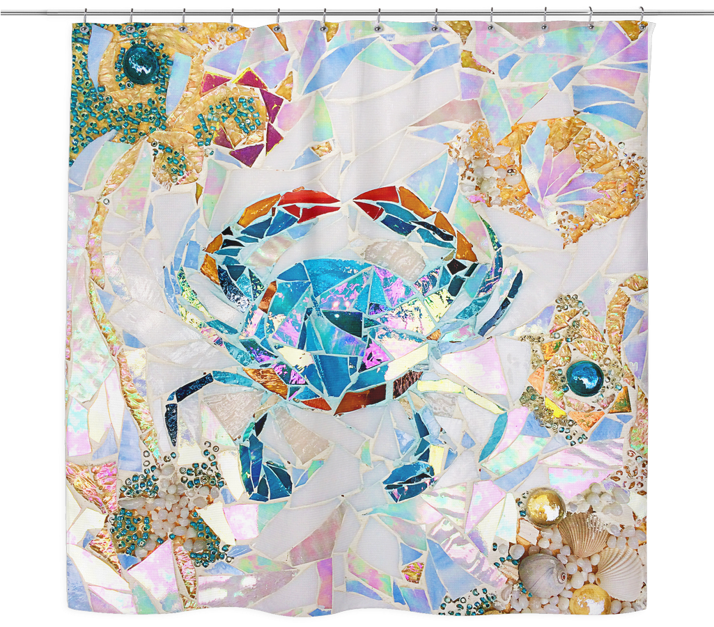Blue Crab Mosaic Shower Curtain - Floral Design (1024x1024), Png Download