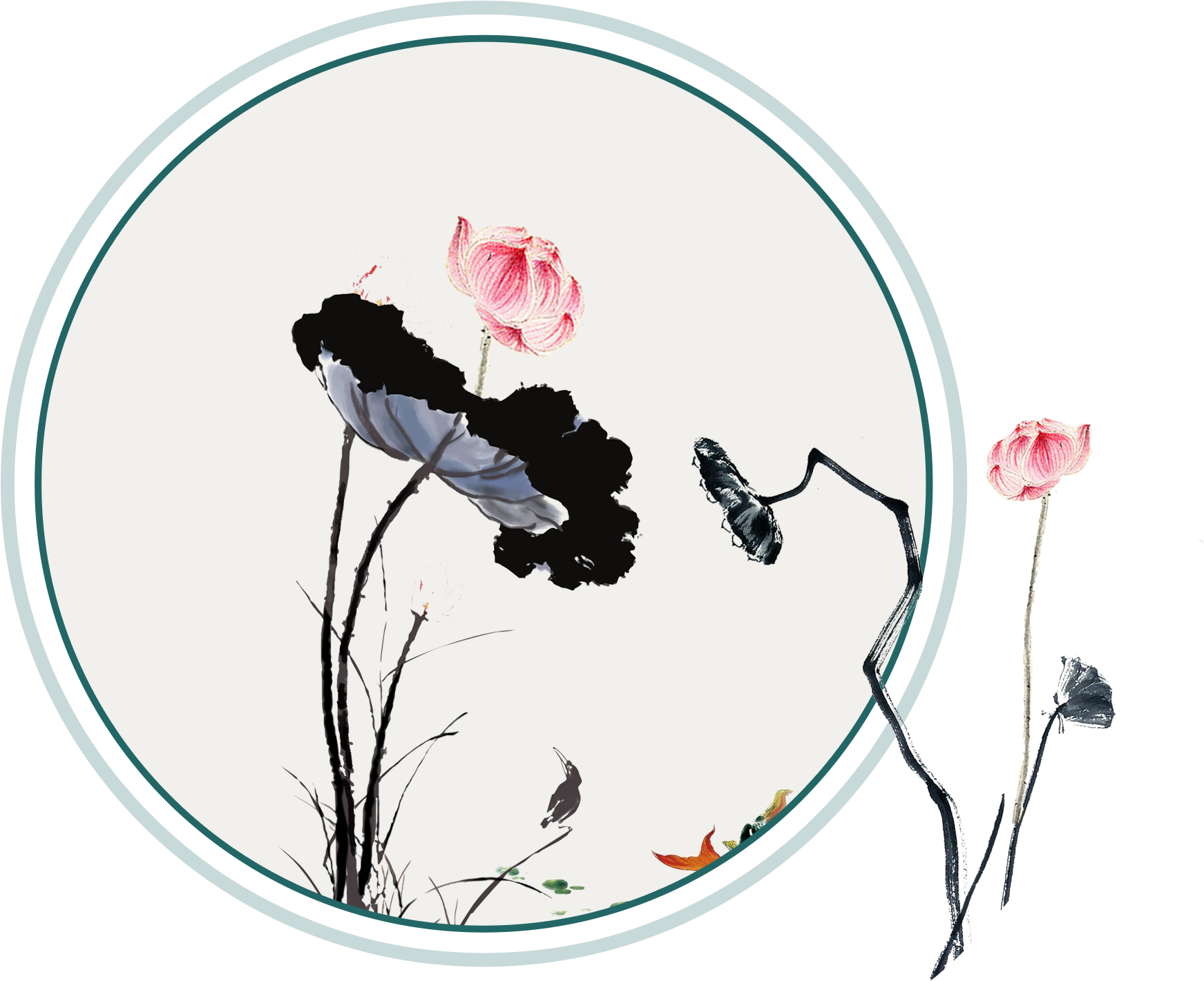 Hand-painted Cartoon Ink Lotus Decorative - Ink Wash Painting (2062x1846), Png Download