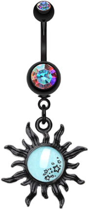 Dangling Belly Ring - Black Sun Belly Button Ring (480x480), Png Download
