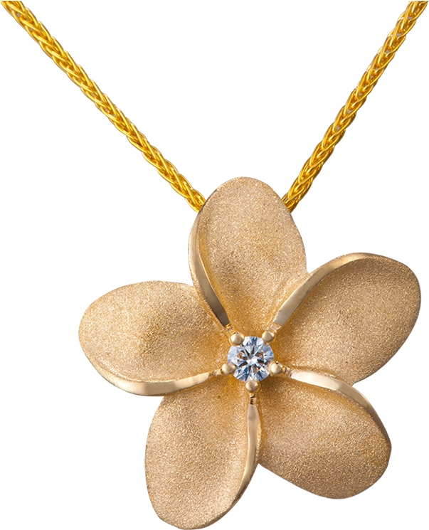 18mm 14k Gold Plumeria Pendant With Diamond - Gold (1024x768), Png Download