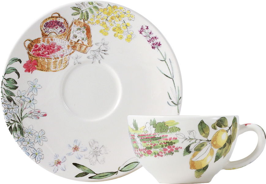 2 Tea Cup & Saucer - Gien Provence Tea Saucer (869x603), Png Download