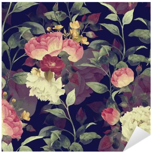 Seamless Floral Pattern With Roses, Watercolor - Flower Watercolor Vectors Black And White (400x400), Png Download