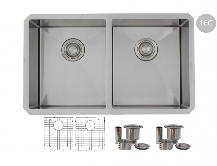 28" Undermount Double Bowl,16g Stainless Steel Kitchen - Stylish 32" X 18" Double Bowl Undermount Kitchen Sink (750x750), Png Download