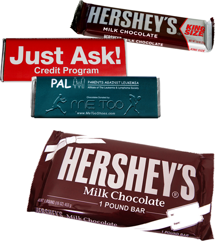 Custom Wrapped Kingsize, One Pound And Five Pound Bars - Hershey Bar Sizes (738x944), Png Download