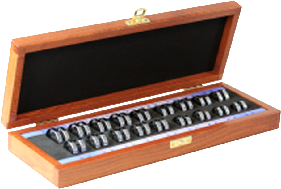 Ring Gauge Set In A Wooden Box, Half Round On The Inside - Ring Gauge (1000x874), Png Download