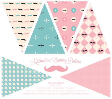Mustachio Bunting Pattern Fabric By Bobbifox On Spoonflower - Textile (470x403), Png Download