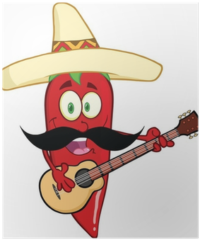 Red Chili Pepper With Mexican Hat And Mustache Playing - Chile Mexicano Animado Png (400x400), Png Download