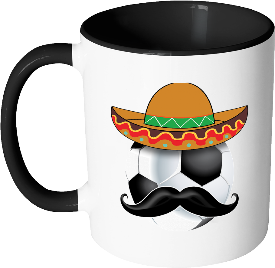 Funny Soccer Ball Mustache Mexican Sports - Mug (1024x1024), Png Download