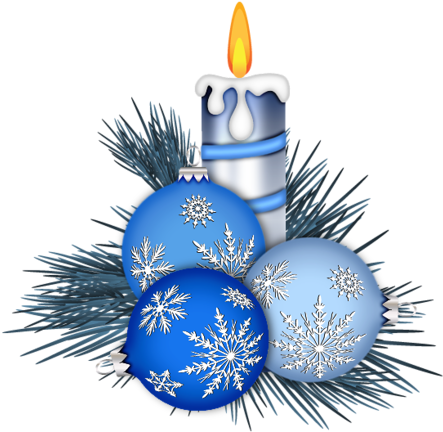 Three Christmas Holiday Candles - Blue Christmas Decorations Clip Art (500x431), Png Download