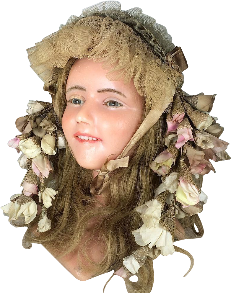 1900 French Wax Head Mannequin Boudoir Doll Bust Bonnet - Doll (992x992), Png Download