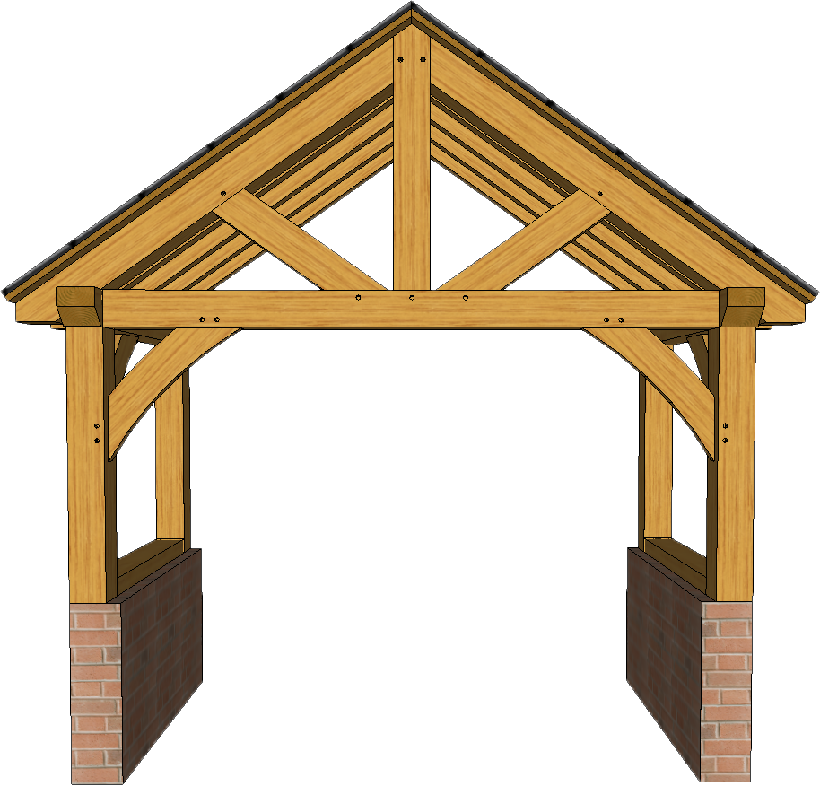 4 Post Oak Porch With Diagonal Brace Truss (914x876), Png Download