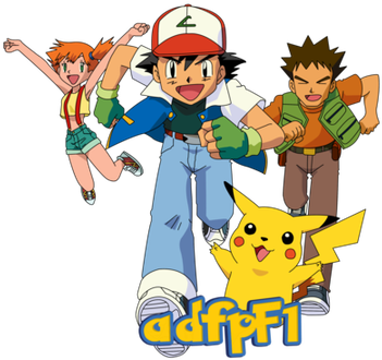 Ash , Misty, Brock Y Pikachu By Adfpf1 - Ash Misty Brock & Pikachu (360x350), Png Download