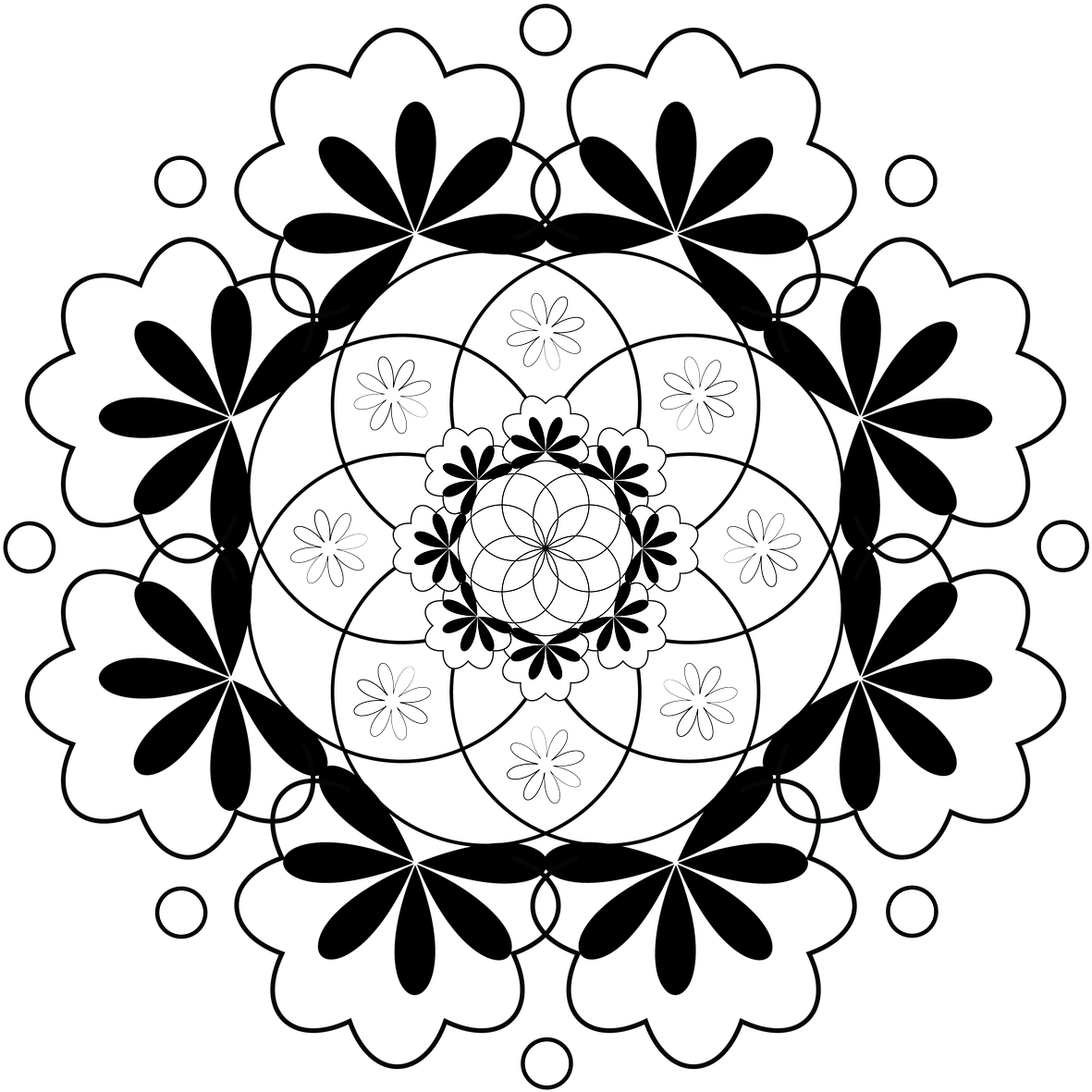 Pattern Flower Table Cloth Round Circle Black White - Table Flower Design Drawing (1280x1280), Png Download
