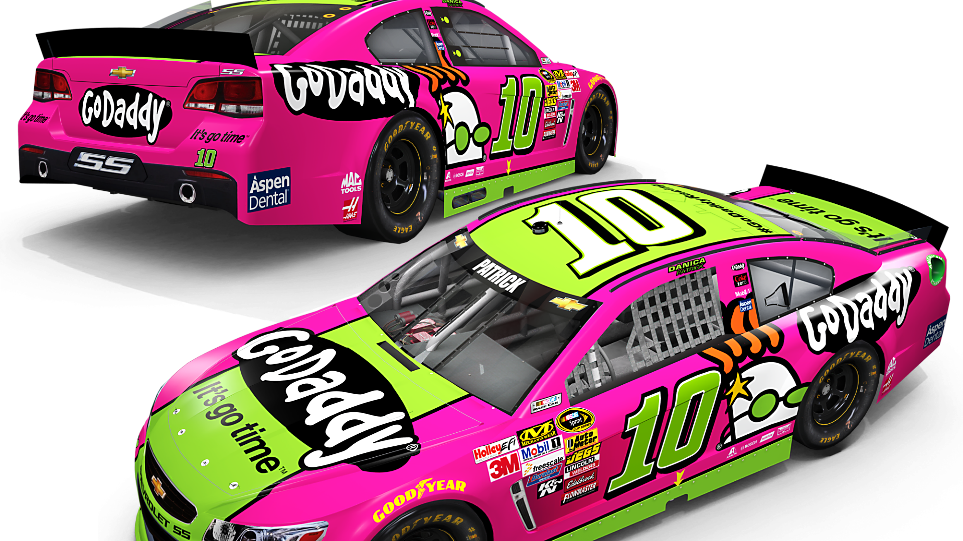 Danica Pink Car 100114 Godaddy Ftr - Kevin Harvick Nascar Jumbo Car Peel & Stick Decal (1920x1080), Png Download