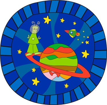 Kids Alien Planet Wall Mural - Mural (374x369), Png Download