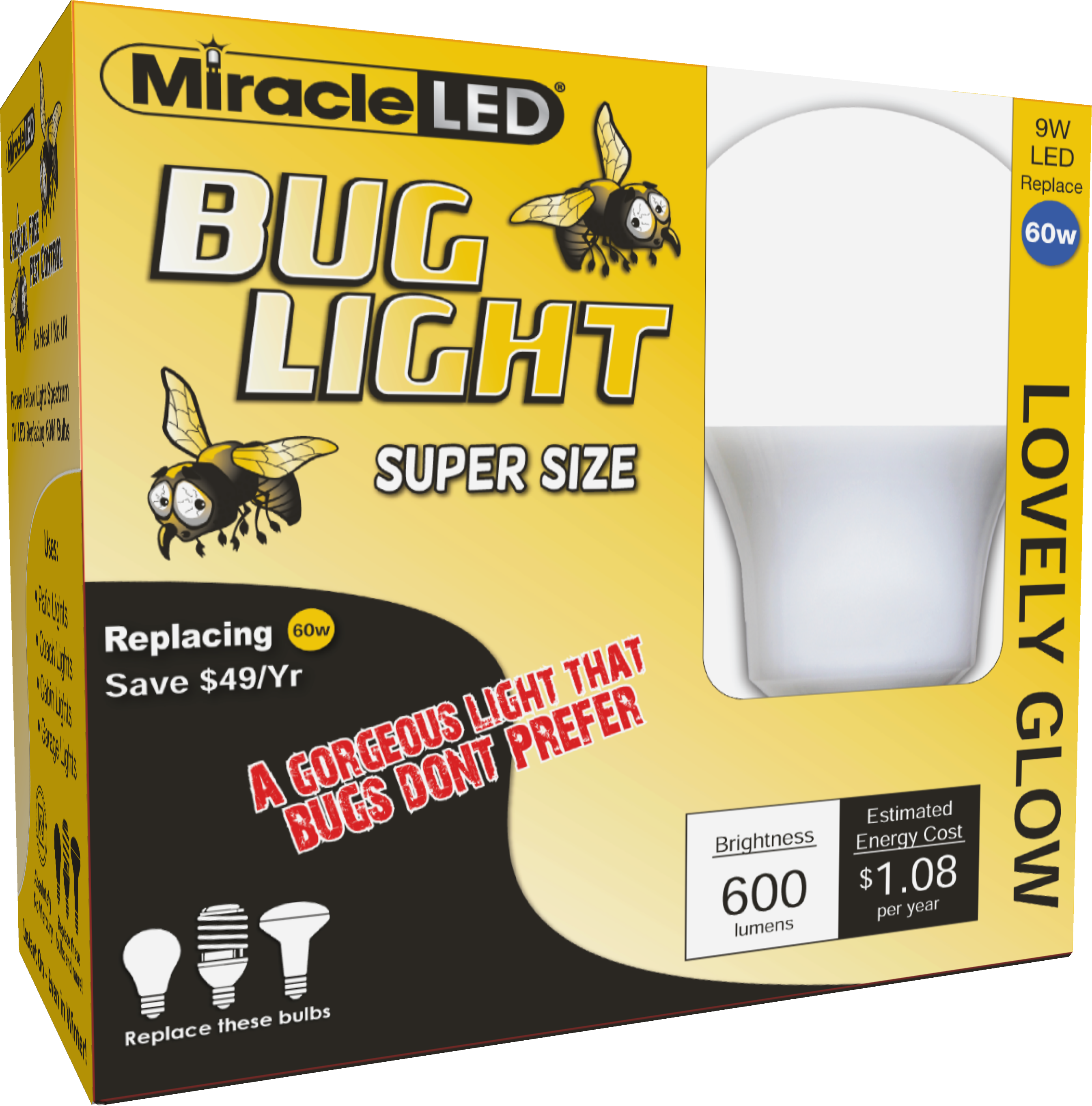 Miracle Led New Lovely Glow Mellow Yellow Led Outdoor - Super Bug Lightlovely Glow Bug Free Yellow (2691x2725), Png Download