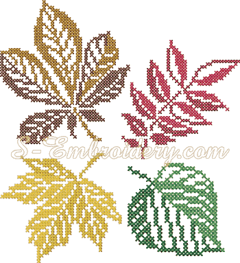 1170 - Autumn Leaves Cross Stitch Pattern (350x383), Png Download