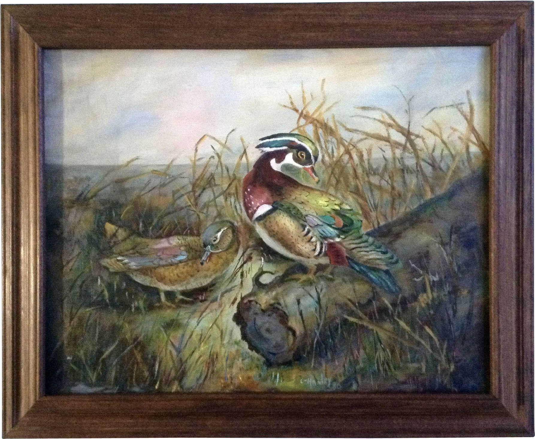 Gertie Mae Hanley , Wood Ducks At The Edge Of The Marsh - Picture Frame (1785x1785), Png Download