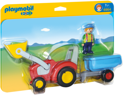 Playmobil 1 - 2 - 3 6964 - Tractor With Trailer - Playmobil 123 (480x336), Png Download