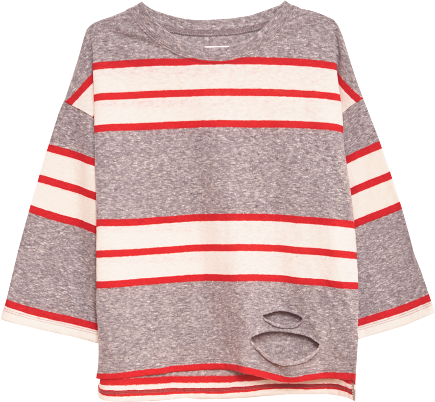 Fish And Kids Big Stripes Ripped Detail T-shirt - T-shirt (1000x1000), Png Download