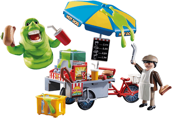 Slimer & Hotdog Stand Playmobil Construction Set - Playmobil Ghostbusters Slimer With Hot Dog Stand (600x600), Png Download