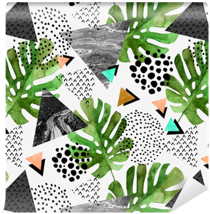 Watercolor Tropical Leaves And Textured Triangles Background - Art Print: Tanycya's Tropical Leaves, 61x46cm. (400x400), Png Download
