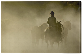 Single Cowboy With Rope And Horses In The Dust Canvas - Lost Nation (400x400), Png Download