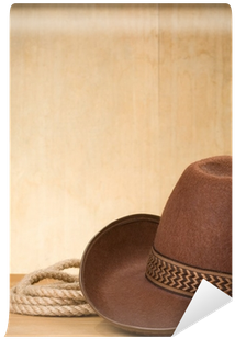 Brown Cowboy Hat And Rope On Wood Wall Mural • Pixers® - Wood (400x400), Png Download