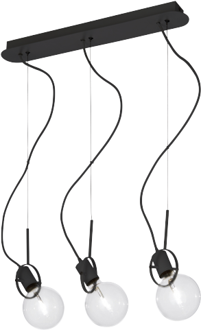 Incandescent Bulb Hanging Light Design/ Retro/ Black/ - Ideal Lux 119472 Radio 3 Light Ceiling Black Lighting (312x500), Png Download