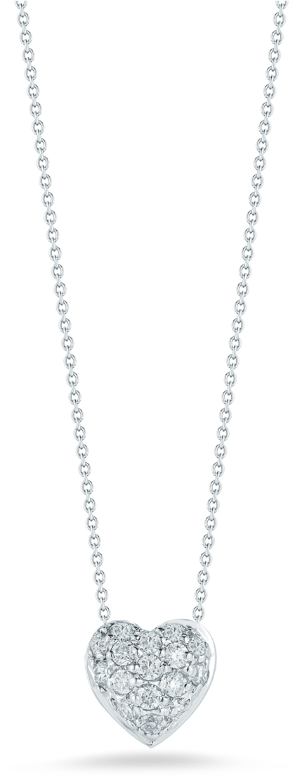 Roberto Coin Tiny Treasures 18k White Gold Puffed - Small Heart Diamond Pendant (1600x1600), Png Download