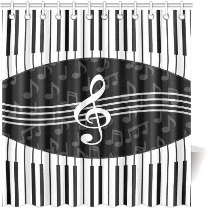 Stylish Music Piano Keys And Treble Clef Shower Curtain - Stylish Designer Piano And Music Notes Shower Curt (500x500), Png Download