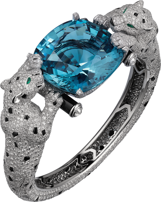 Diamond Ring With Panthers Png Clipart - High Jewellery Aquamarine Cartier (714x887), Png Download