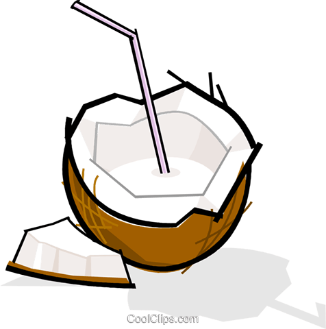 Coconut With A Straw Royalty Free Vector Clip Art Illustration - Coconut Clip Art (476x480), Png Download