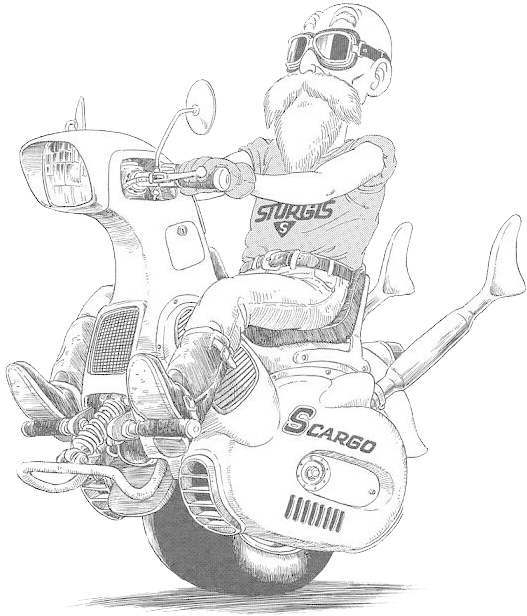 Master Roshi Dbz Pinterest Jpg Black And White Stock - Maestro Roshi En Moto (584x670), Png Download