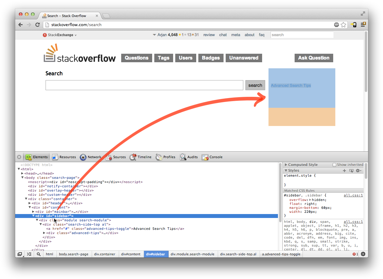 In Firefox <div Id="sidebar"> Is On Top Of The Button, - Stack Overflow (1276x934), Png Download