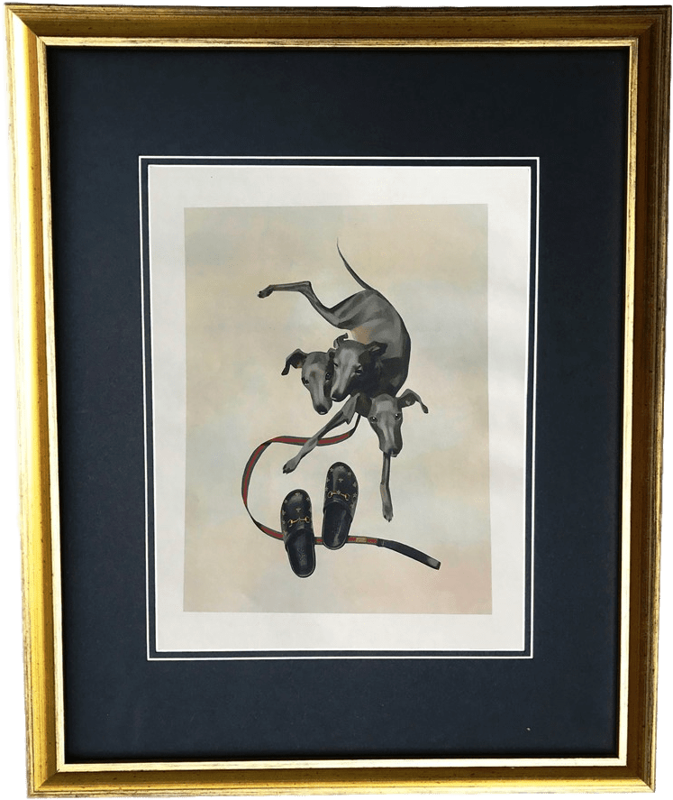 Vintage Gold Frame Gucci Three Headed Dog Illustration - Illustration (816x970), Png Download