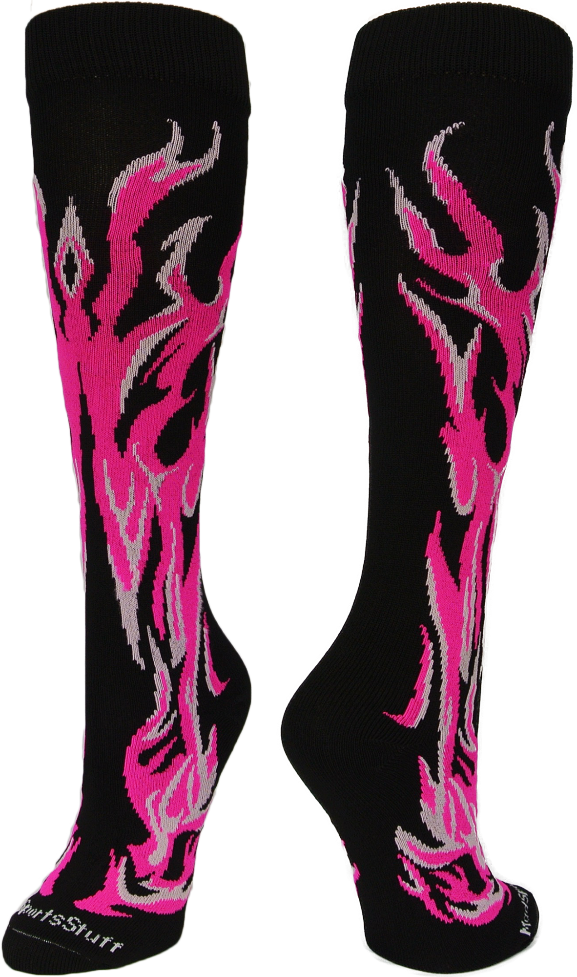 Black/neon Pink/pale Pink Flame Over The Calf Athletic - Flame Soccer Socks (530x897), Png Download